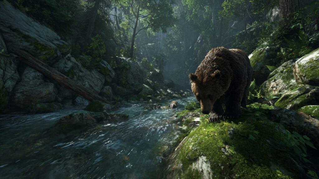 小川のそばのクマ｜写実風