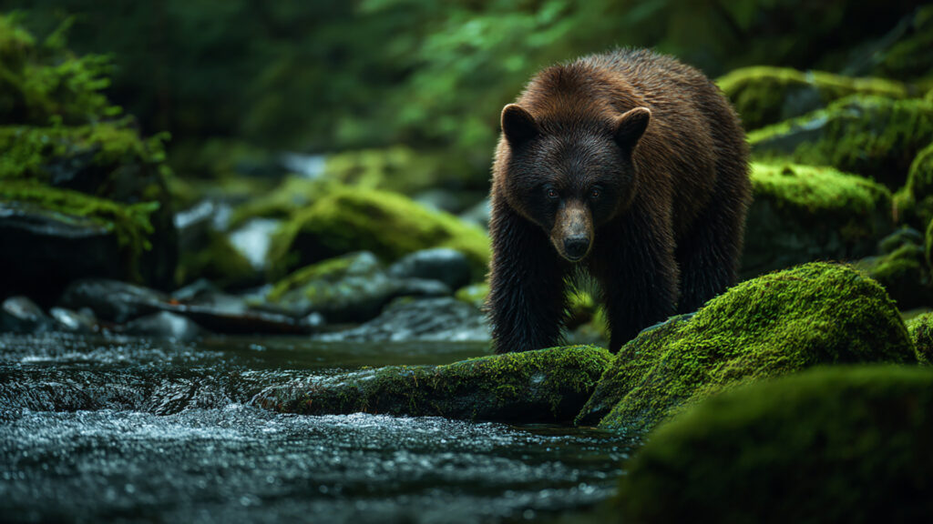 小川のそばのクマ｜写実風