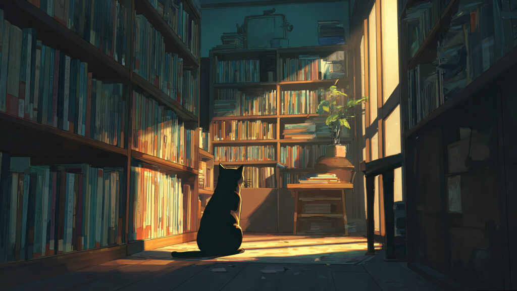 本棚の部屋と猫