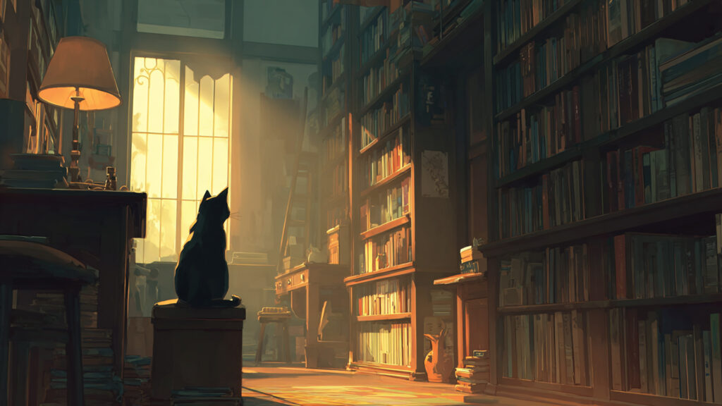 本棚の部屋と猫