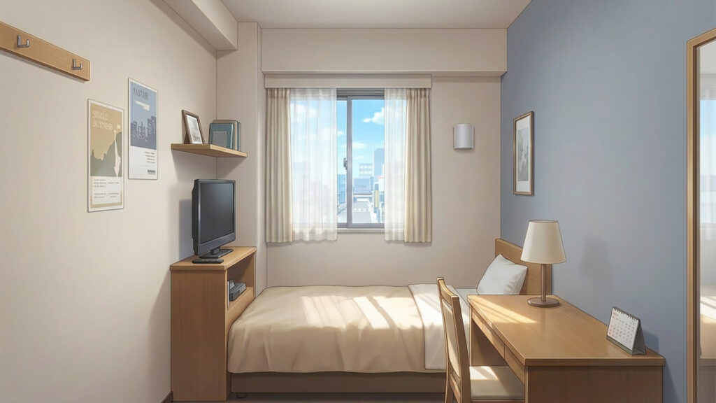 ビジネスホテルのシングルルーム｜差分ありの背景イラストのフリー素材