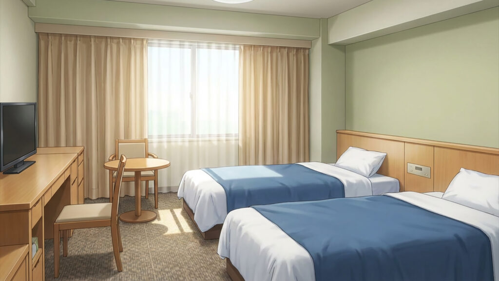 ビジネスホテルのツインルーム｜差分ありの背景イラストのフリー素材