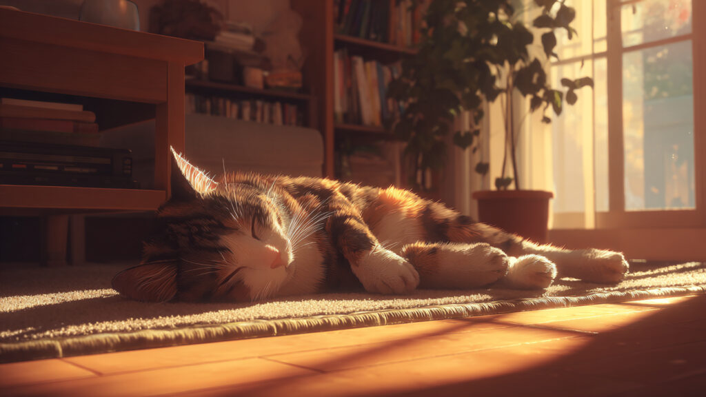 部屋でくつろぐ猫｜写実風