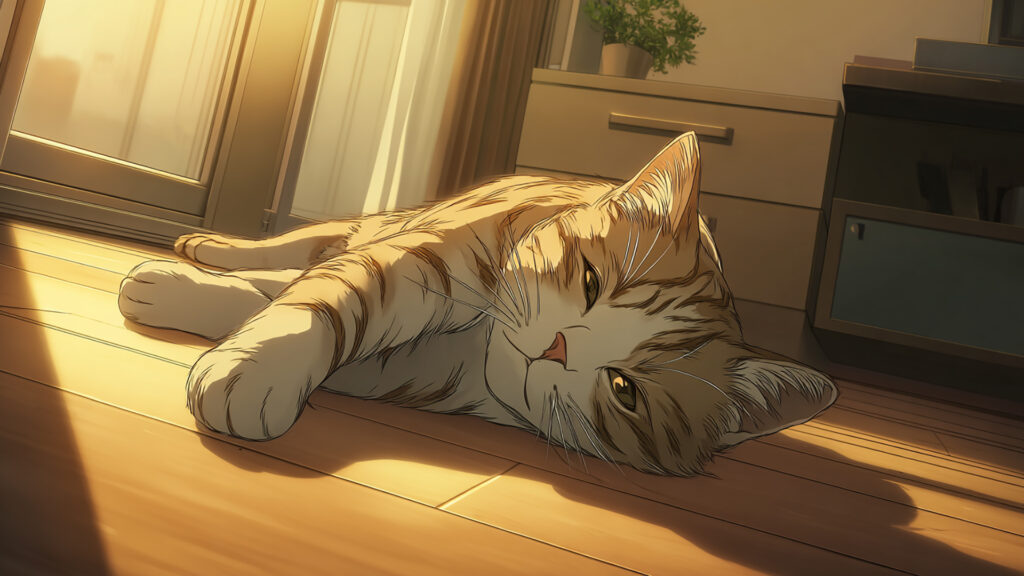 部屋でくつろぐ猫