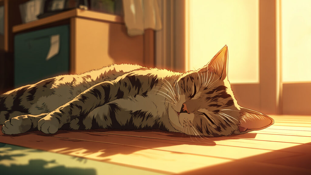 部屋でくつろぐ猫