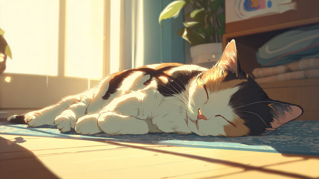 部屋でくつろぐ猫