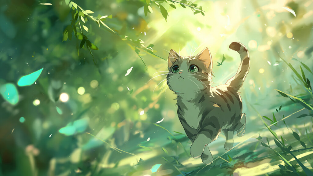 森の中を歩く猫