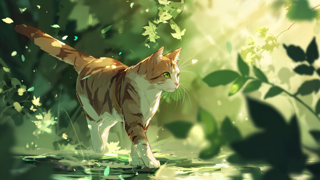 森の中を歩く猫