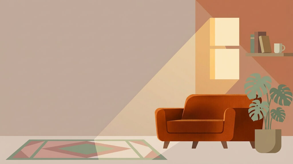 雑談サムネ用・左余白のあるミニマル部屋背景