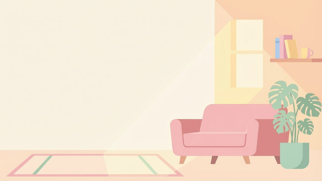 雑談サムネ用・左余白のあるミニマル部屋背景