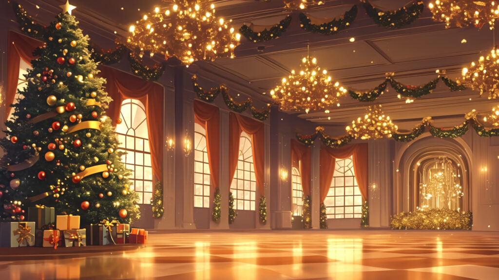 豪華な洋館のクリスマス舞踏会