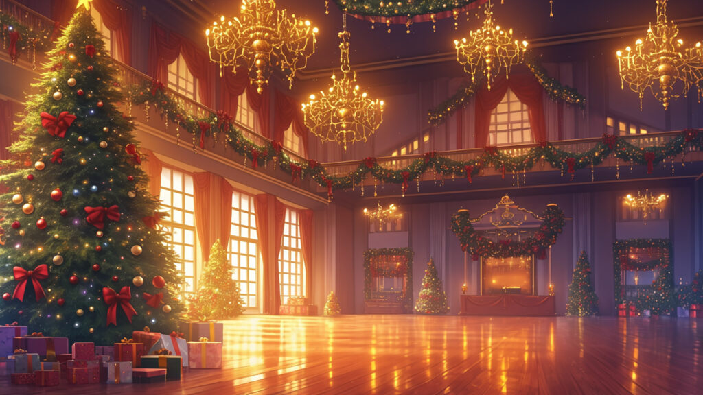 豪華な洋館のクリスマス舞踏会