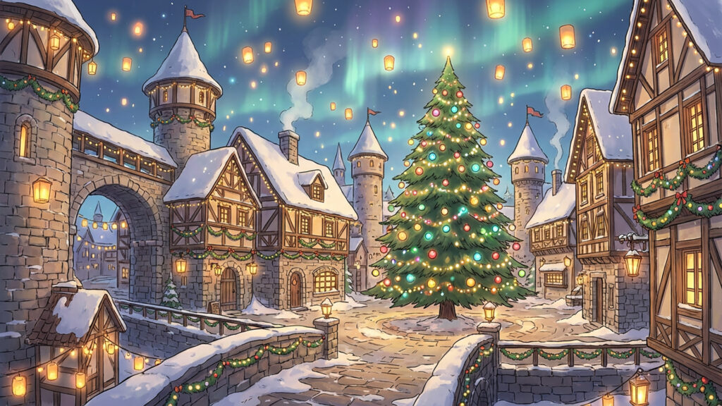 ファンタジー世界のクリスマス街