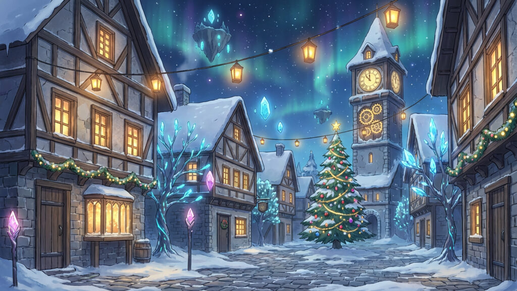ファンタジー世界のクリスマス街