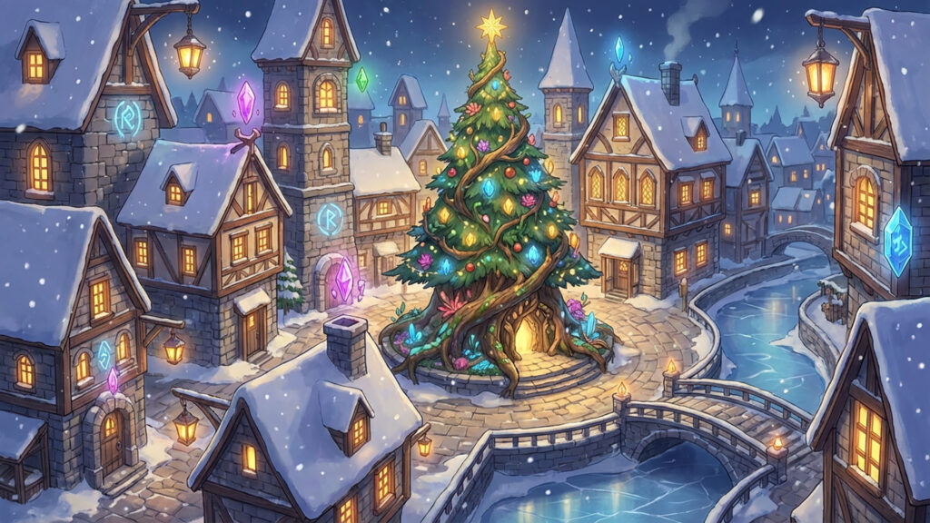 ファンタジー世界のクリスマス街