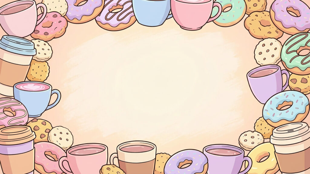 カフェ雑談向け！コーヒーとスイーツのフラットアニメ背景