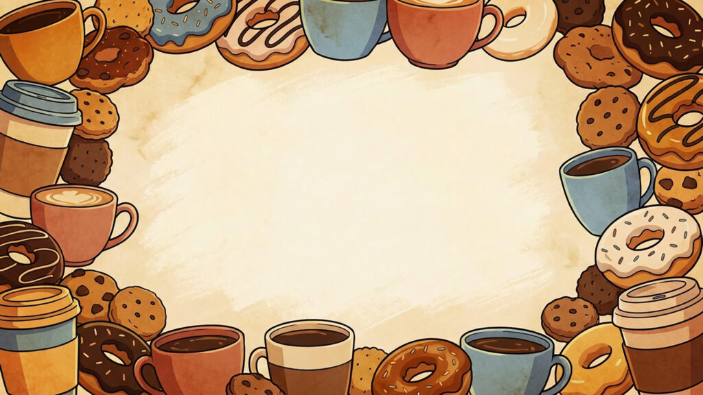 カフェ雑談向け！コーヒーとスイーツのフラットアニメ背景