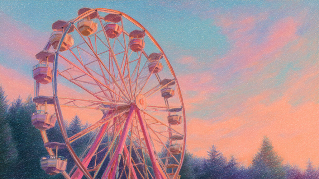 色鉛筆風-遊園地背景素材｜手描き風の夢と-nostalgia