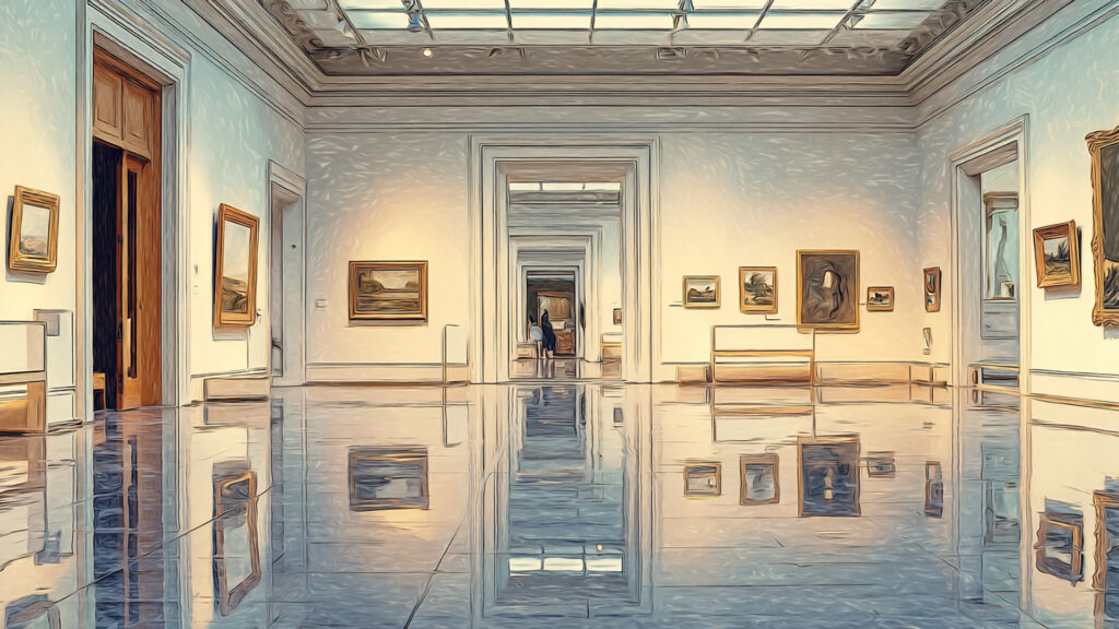 色鉛筆風-美術館背景素材｜手描き風の静寂と光