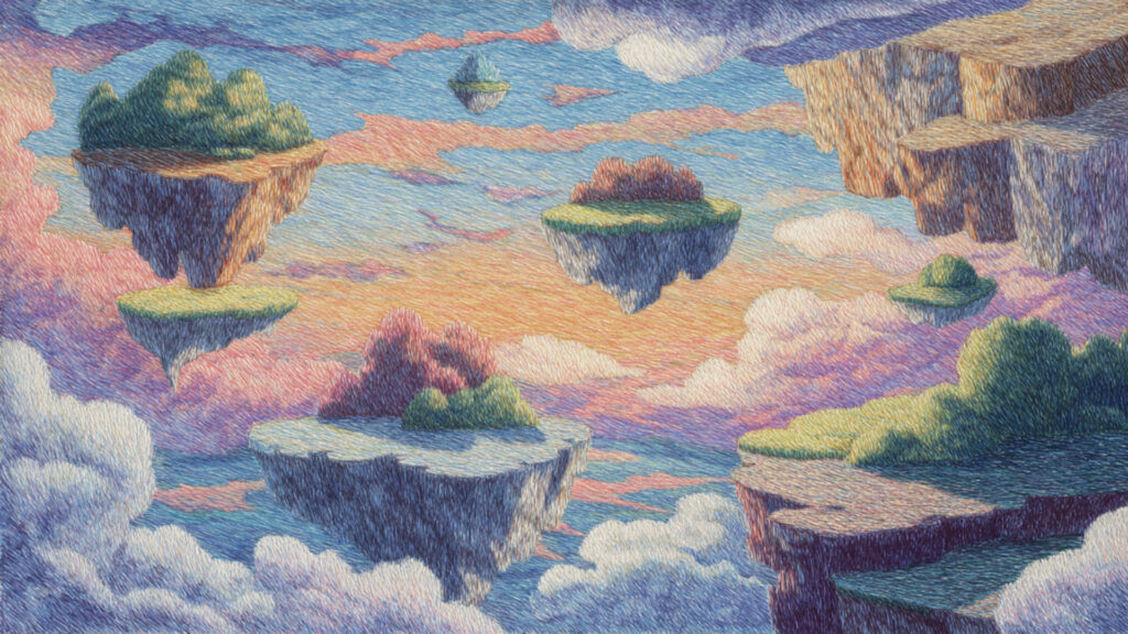 色鉛筆風-夢の中背景素材｜手描き風の幻想的ドリームスケープ