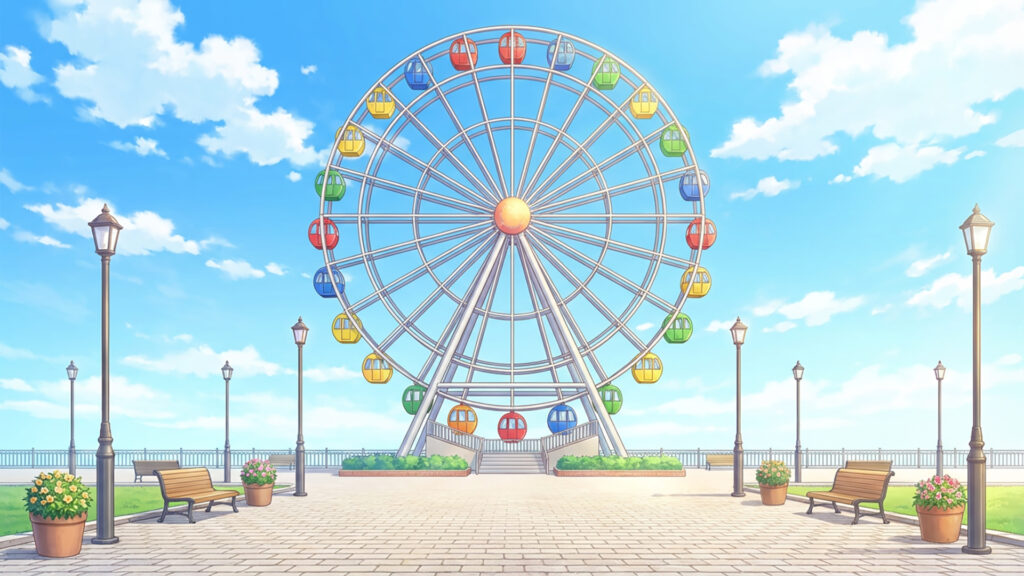 カラフルな大観覧車｜差分ありの背景イラストのフリー素材