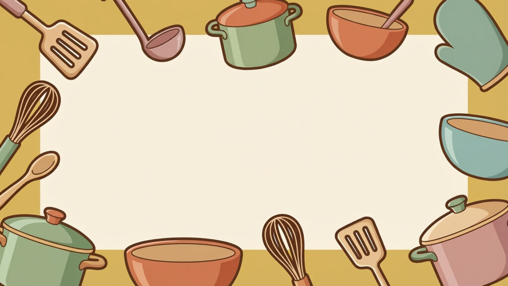 調理器具で囲むフラットアニメ背景