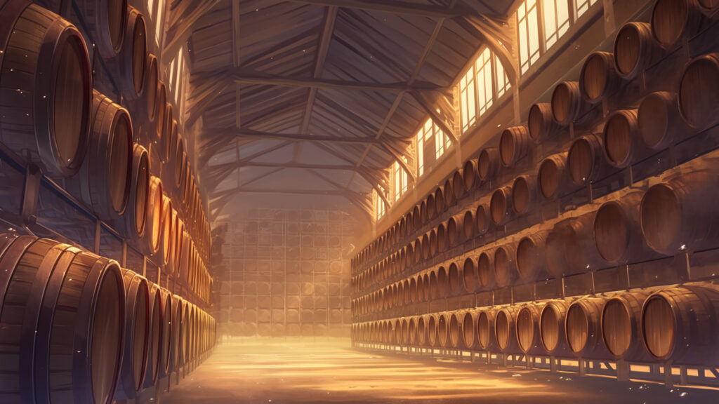 蒸留所の熟成倉庫の背景イラストのフリー素材