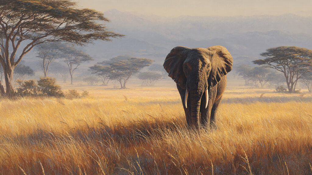 サバンナのゾウ｜写実風
