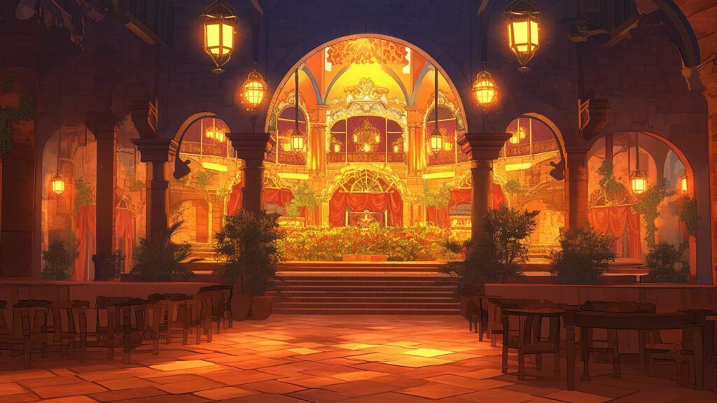 バルセロナ旧街のフラメンコバーの背景イラストのフリー素材