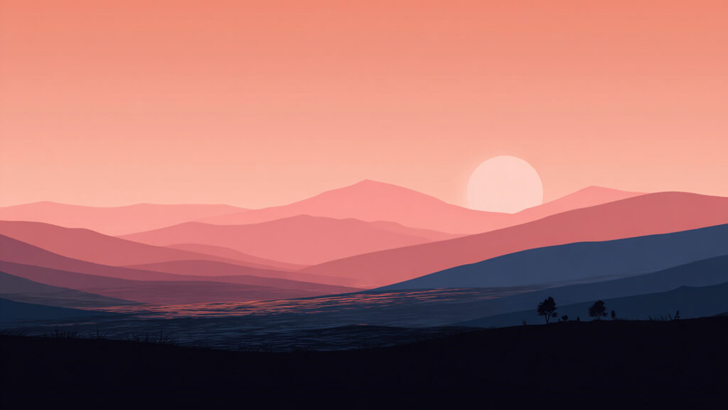 ミニマル風景シルエット｜フラットな丘と抽象的な自然背景