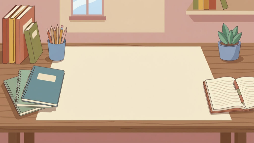 VTuberサムネ用・シンプル作業デスクのフラットイラスト背景