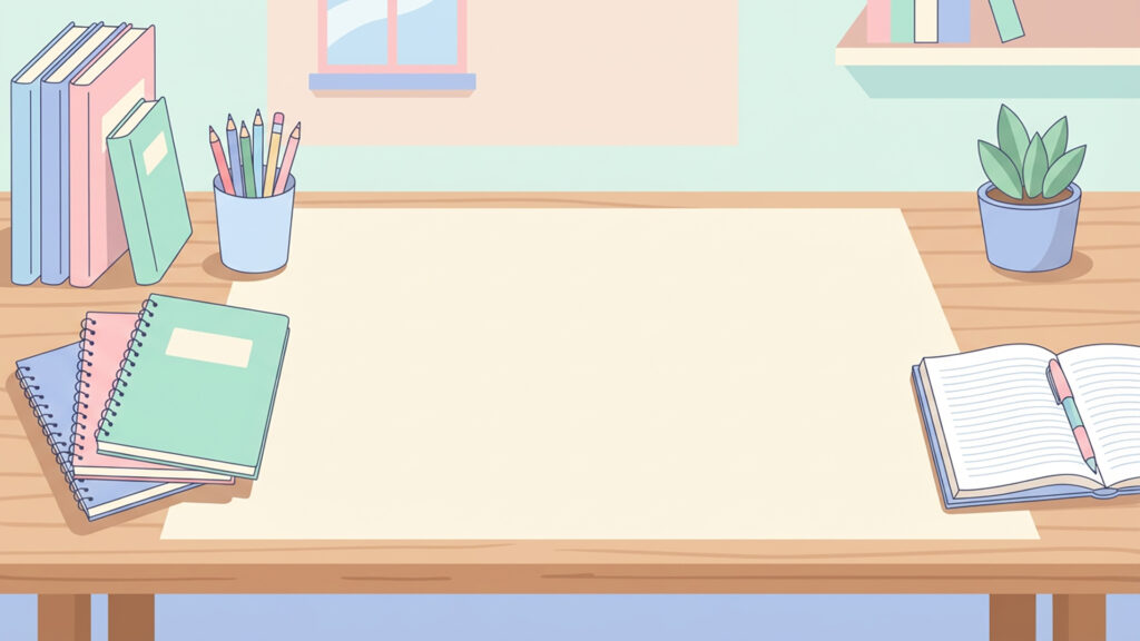 VTuberサムネ用・シンプル作業デスクのフラットイラスト背景