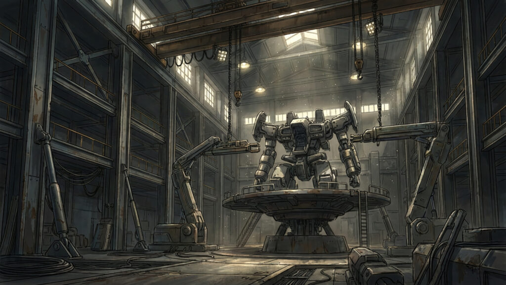 巨大メカの整備格納庫｜差分ありの背景イラストのフリー素材