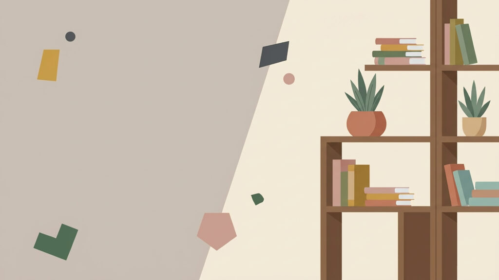 VTuber読書配信用・左側余白の広い図書館フラット背景