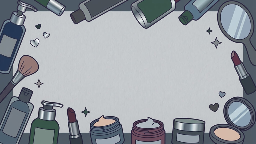メイクアイテムで囲むポップなフラット背景