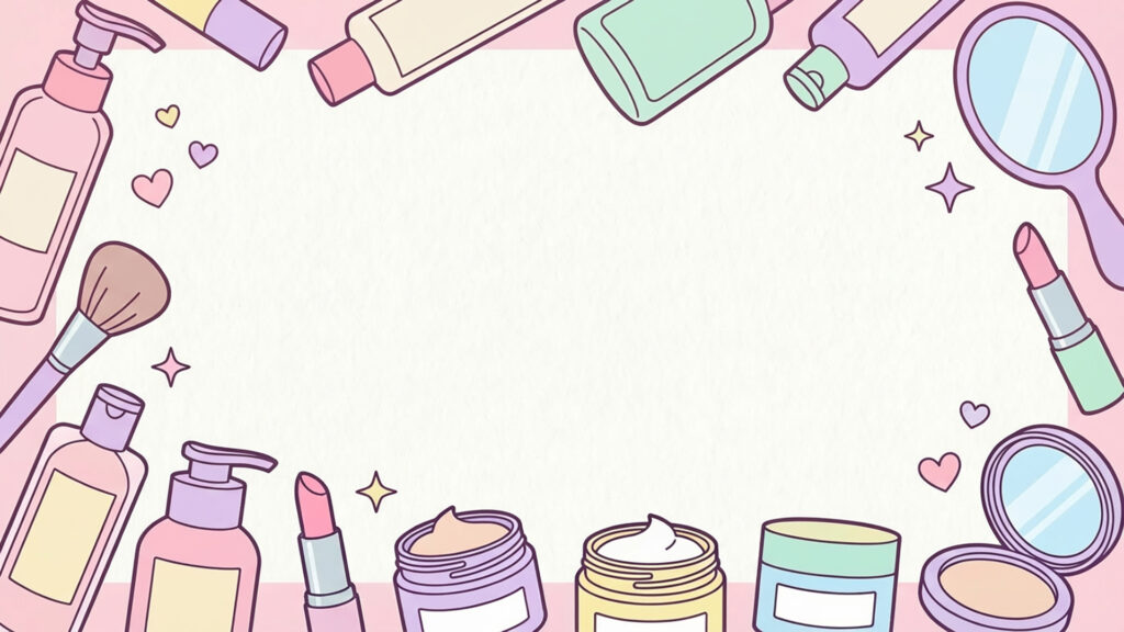 メイクアイテムで囲むポップなフラット背景
