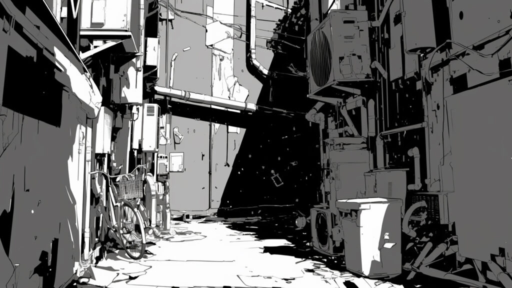 マンガ背景｜都市路地裏・暗い通り