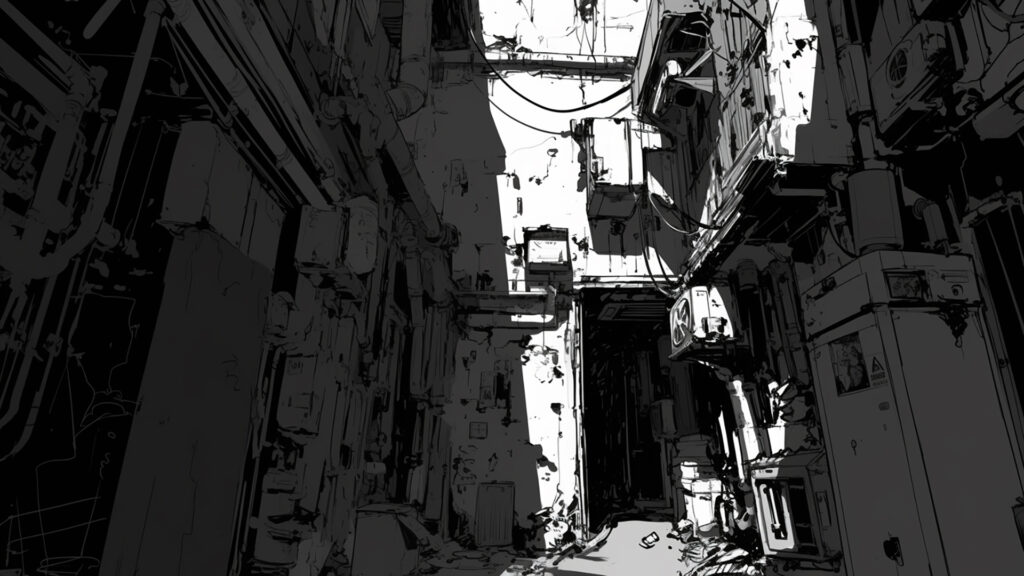 マンガ背景｜都市路地裏・暗い通り