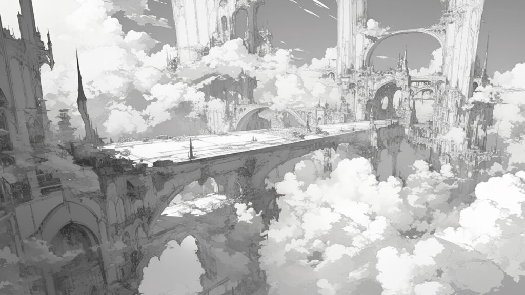 マンガ背景｜空中都市・雲海・ファンタジートーン