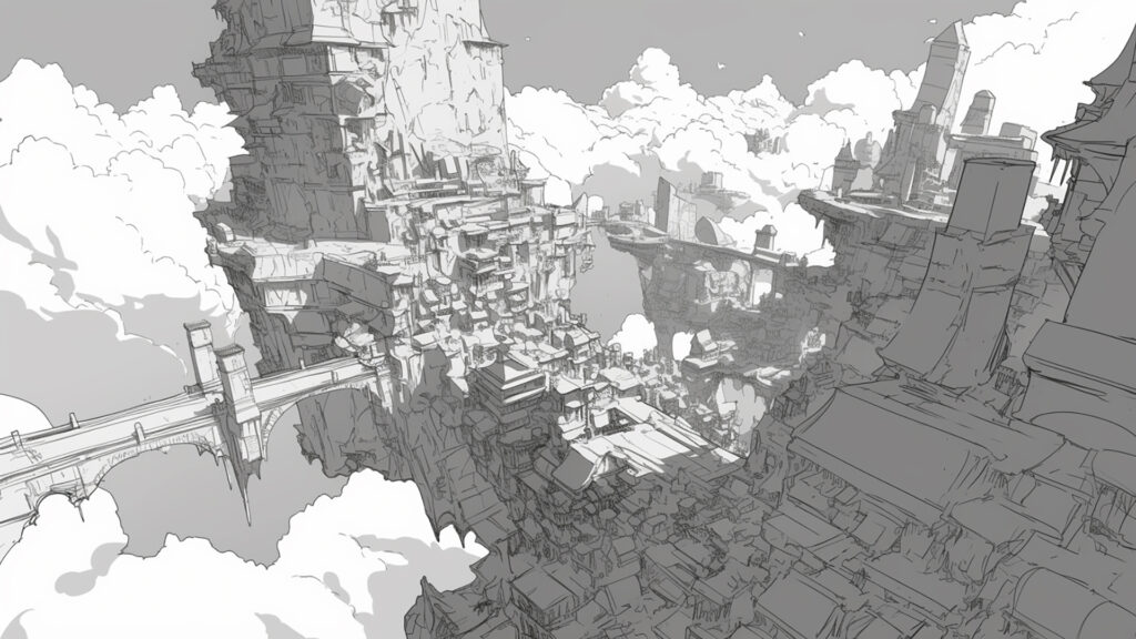 マンガ背景｜空中都市・雲海・ファンタジートーン