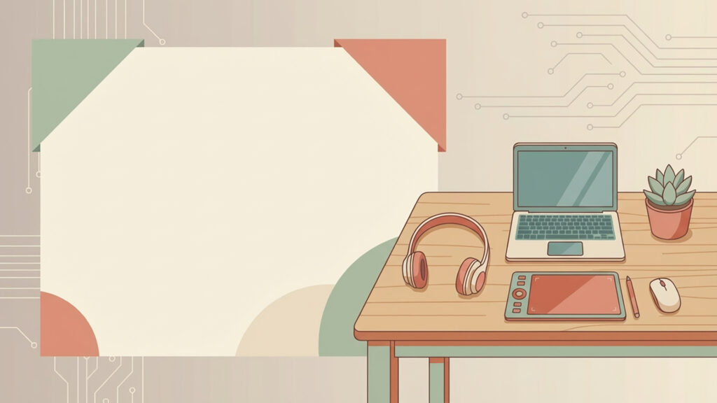 VTuberガジェット紹介向け・左余白のミニマルデスク背景