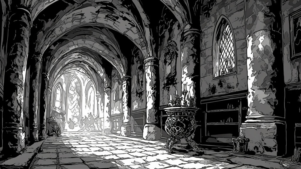 モノクロ｜古城・回廊・中世風トーン