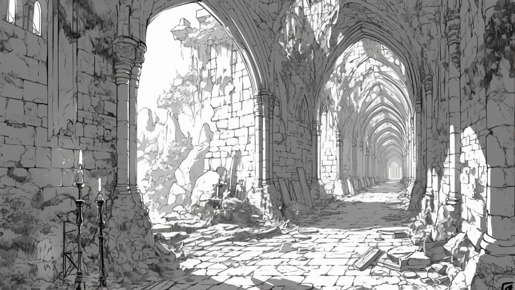 モノクロ｜古城・回廊・中世風トーン