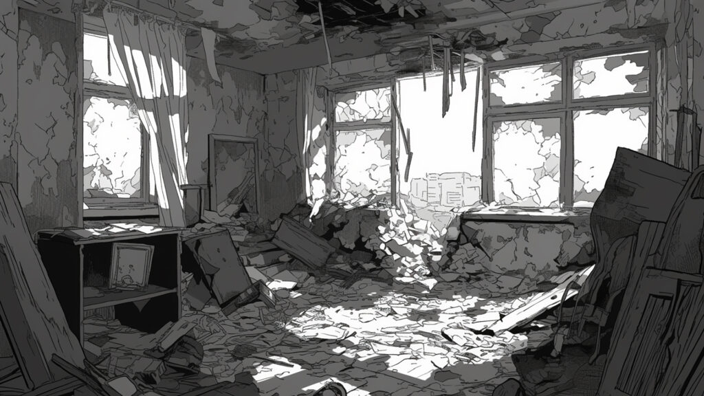 モノクロ｜廃墟・壊れた建物・トーン陰影