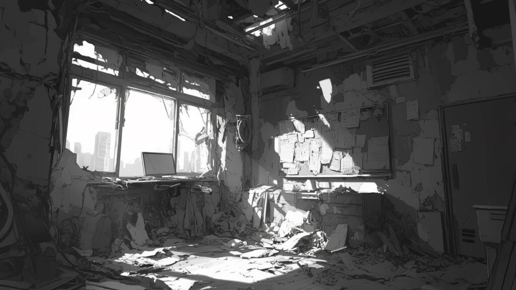 モノクロ｜廃墟・壊れた建物・トーン陰影