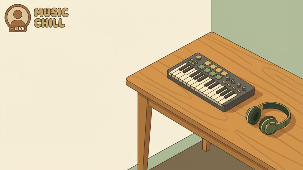 左余白の音楽制作デスク背景