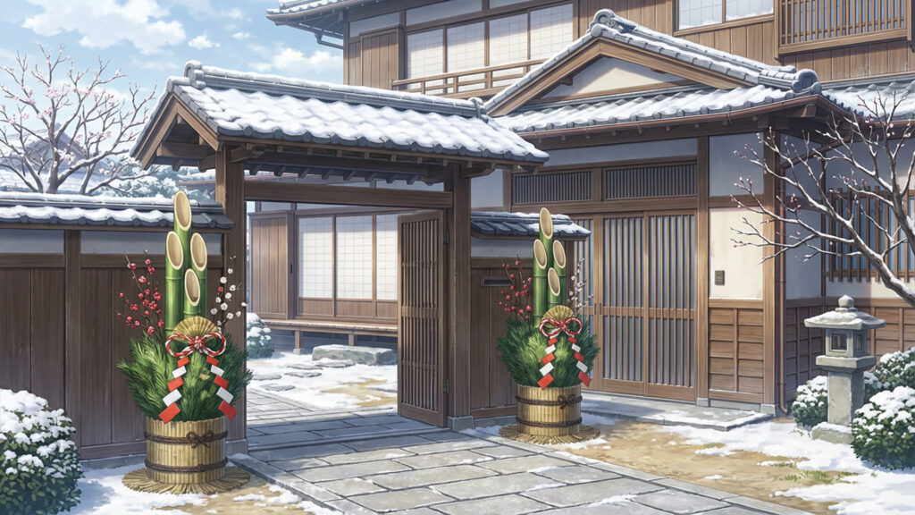 門松のある日本家屋の正月