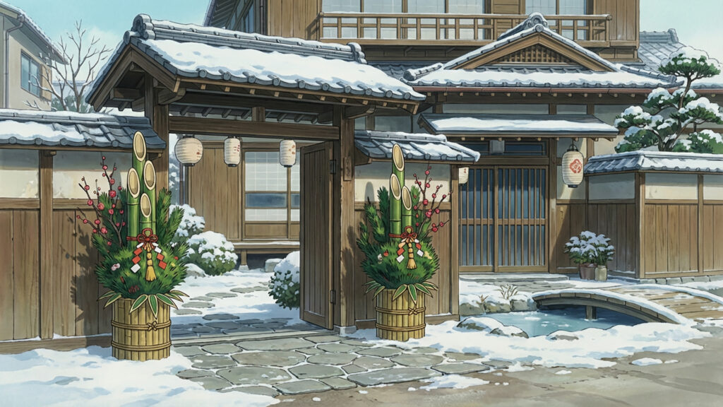 門松のある日本家屋の正月