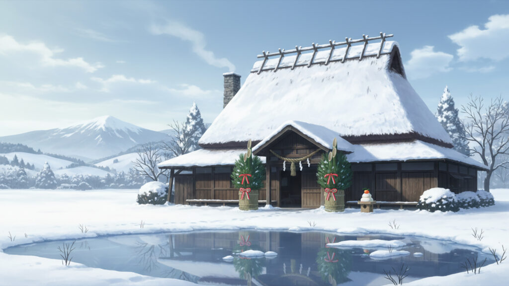 古民家と正月飾り