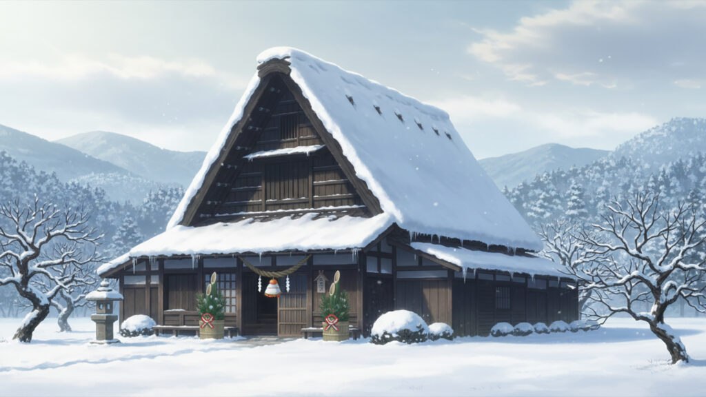 古民家と正月飾り